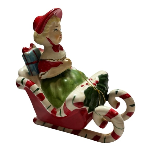 VTG Lipper & Mann Japan Christmas Girl in Candy Cane Sleigh with Reindeer 1950 - Picture 5 of 12